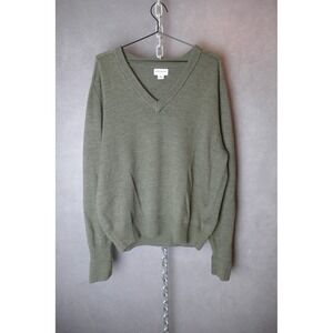 Spier & Mackay‎ Mens XL Olive Green 100% Merino Wool V-Neck Fine Knit Sweater